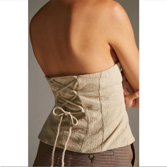 By Anthropologie Halter Cotton Button Front Vest Halter Top Sand Beige - Picture 3 of 14